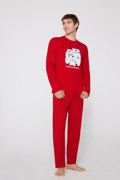Red North Pole Patch Long Heavy Cotton Pyjama Set, 5701_975Y, large image number 1