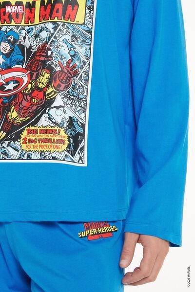 Blue Iron Man Allover Marvel Print Long Cotton Pyjamas, , large image number 3