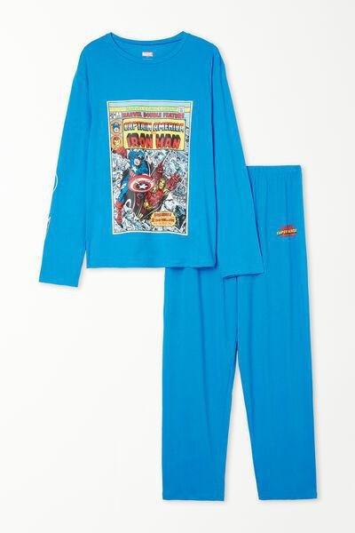 Blue Iron Man Allover Marvel Print Long Cotton Pyjamas, , large image number 4