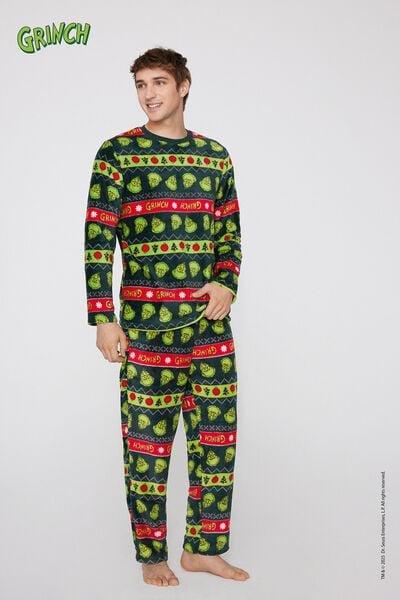 Black Christmas Grinch Long Light Fleece Pyjama Set, 5701_958Y, large image number 0