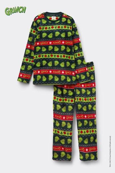 Black Christmas Grinch Long Light Fleece Pyjama Set, 5701_958Y, large image number 3
