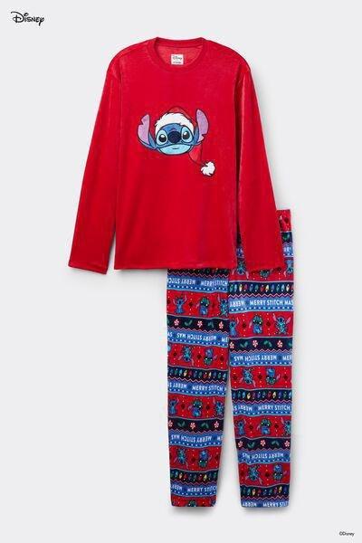 Red Christmas Stitch Patch Long Microfleece Pyjama Set, 5701_996Y, large image number 3