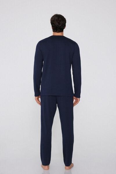 Navy Bear Print Long Cotton Pyjama Set, 5701_782Y, medium