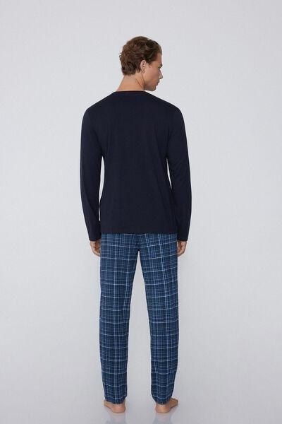 Navy Long Printed Cotton Pyjama Set, 5701_786Y, medium