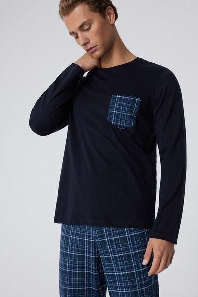 Navy Long Printed Cotton Pyjama Set, 5701_786Y, medium