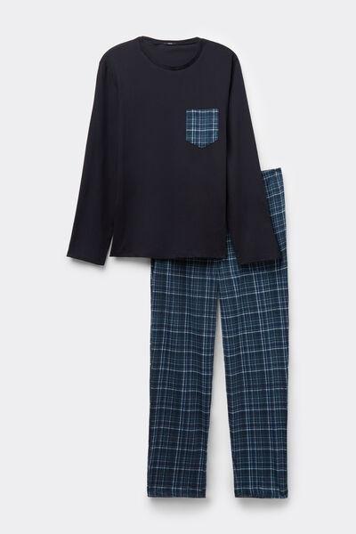 Navy Long Printed Cotton Pyjama Set, 5701_786Y, medium