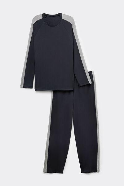 DEEP BLUE/ANTRACITE MEL. Long Viscose Pyjamas with Stripes, 5701_686Z, medium