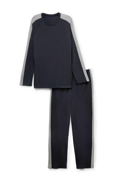DEEP BLUE/ANTRACITE MEL. Long Viscose Pyjamas with Stripes, 5701_686Z, medium