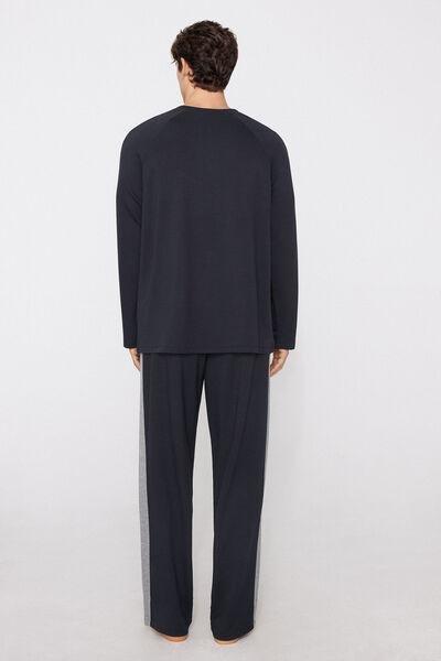 DEEP BLUE/ANTRACITE MEL. Long Viscose Pyjamas with Stripes, 5701_686Z, medium