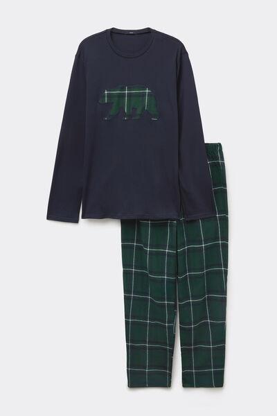 Multicolour Long Sleeve Interlock Flannel Bear Pyjamas, 5701_688Z, large image number 0