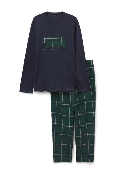 Multicolour Long Sleeve Interlock Flannel Bear Pyjamas, 5701_688Z, large image number 1