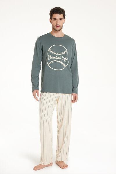 Green Baseball-Print Pyjamas Set, Kids Boys, , large image number 0