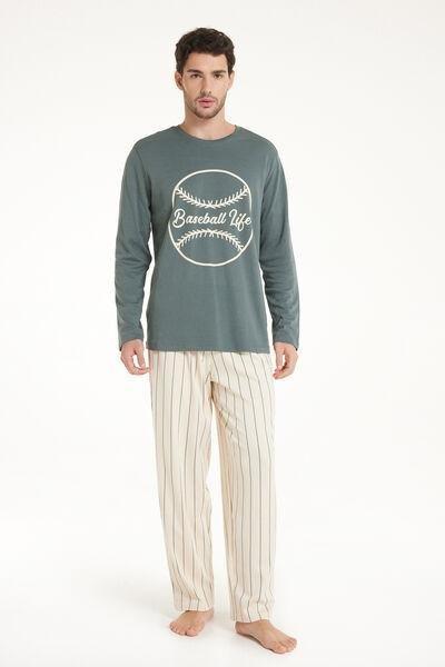 Green Baseball-Print Pyjamas Set, Kids Boys, , large image number 1