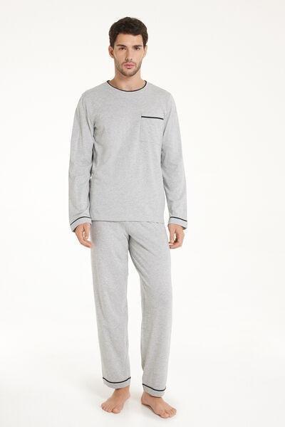 Grey Piped Pyjama Set, , medium