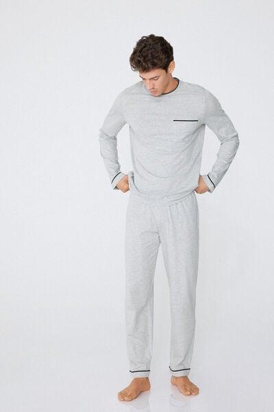 Grey Piped Pyjama Set, Light Grey Blend, large image number 0