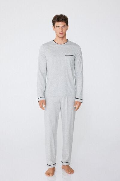 Grey Piped Pyjama Set, Light Grey Blend, large image number 1