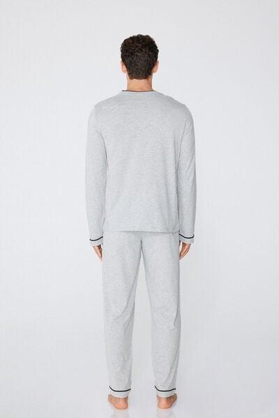 Grey Piped Pyjama Set, Light Grey Blend, large image number 2