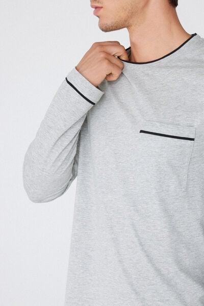 Grey Piped Pyjama Set, Light Grey Blend, large image number 3