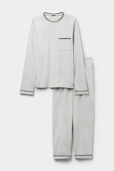 Grey Piped Pyjama Set, Light Grey Blend, large image number 4