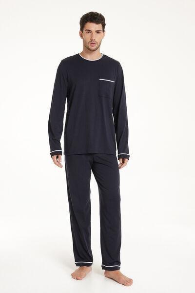 Blue Scuro Long Piping Pyjamas Set, , large image number 0