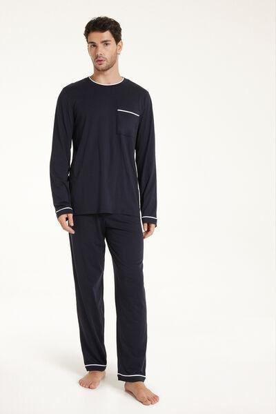 Blue Scuro Long Piping Pyjamas Set, , large image number 1