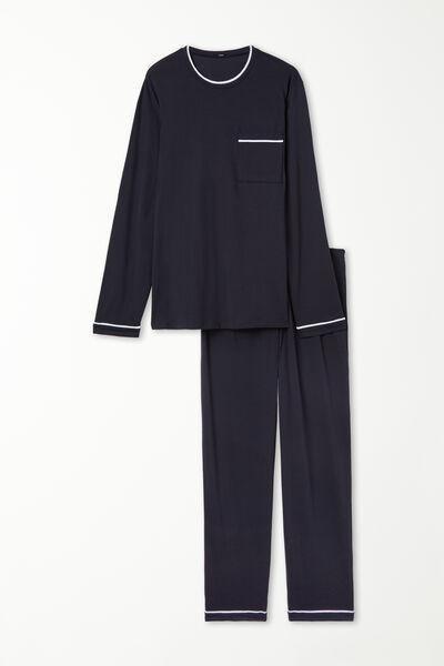 Blue Scuro Long Piping Pyjamas Set, , large image number 4