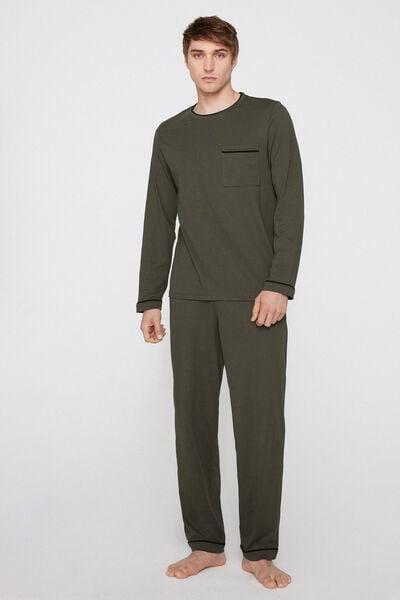 Green Piping Trim Cotton Pyjama Set, 5701_573Y, large image number 0