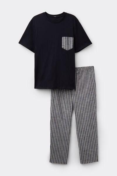 Navy Short-Sleeved Long Cotton Pyjama Set, 5701_245Z, large image number 3