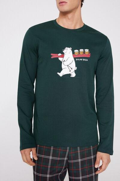 VERDE SCURO ST.POLAR BEER Long Heavy Cotton Pyjamas with Polar Bear Print, 5701_694Z, large image number 3