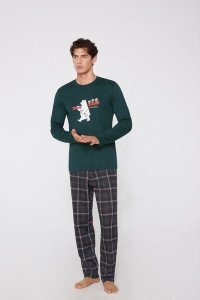 VERDE SCURO ST.POLAR BEER Long Heavy Cotton Pyjamas with Polar Bear Print, 5701_694Z, large image number 4