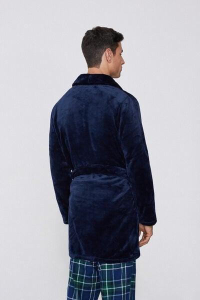 Navy Long Sleeve Fleece Robe, Absolute Blue, medium