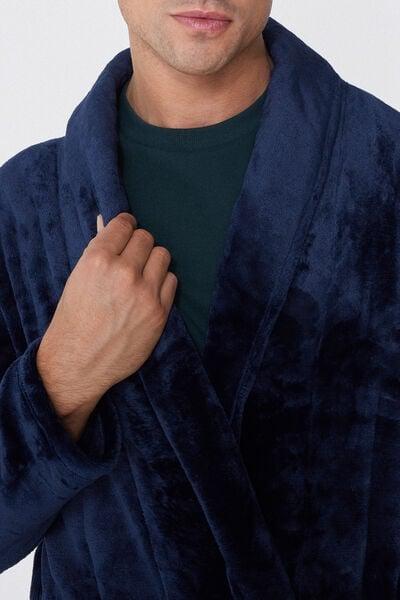 Navy Long Sleeve Fleece Robe, Absolute Blue, large image number 3
