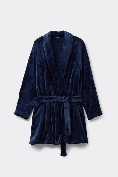 Navy Long Sleeve Fleece Robe, Absolute Blue, large image number 4