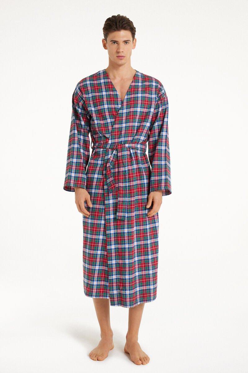 Multicolour Tartan Print Flannel Dressing Gown, , large image number 0