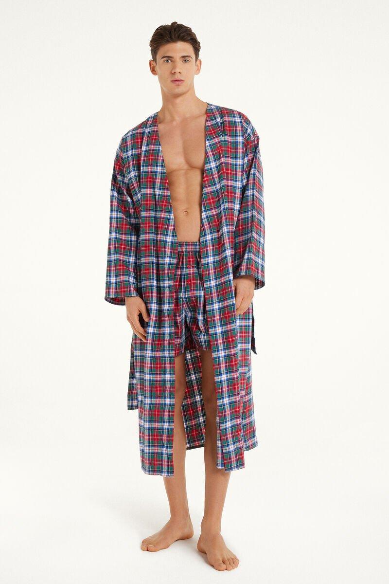 Multicolour Tartan Print Flannel Dressing Gown, , large image number 1