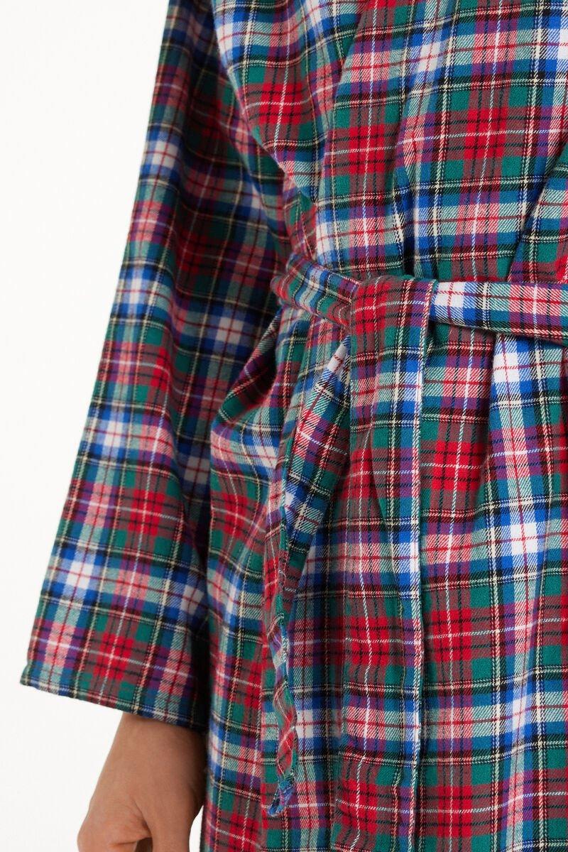 Multicolour Tartan Print Flannel Dressing Gown, , large image number 2
