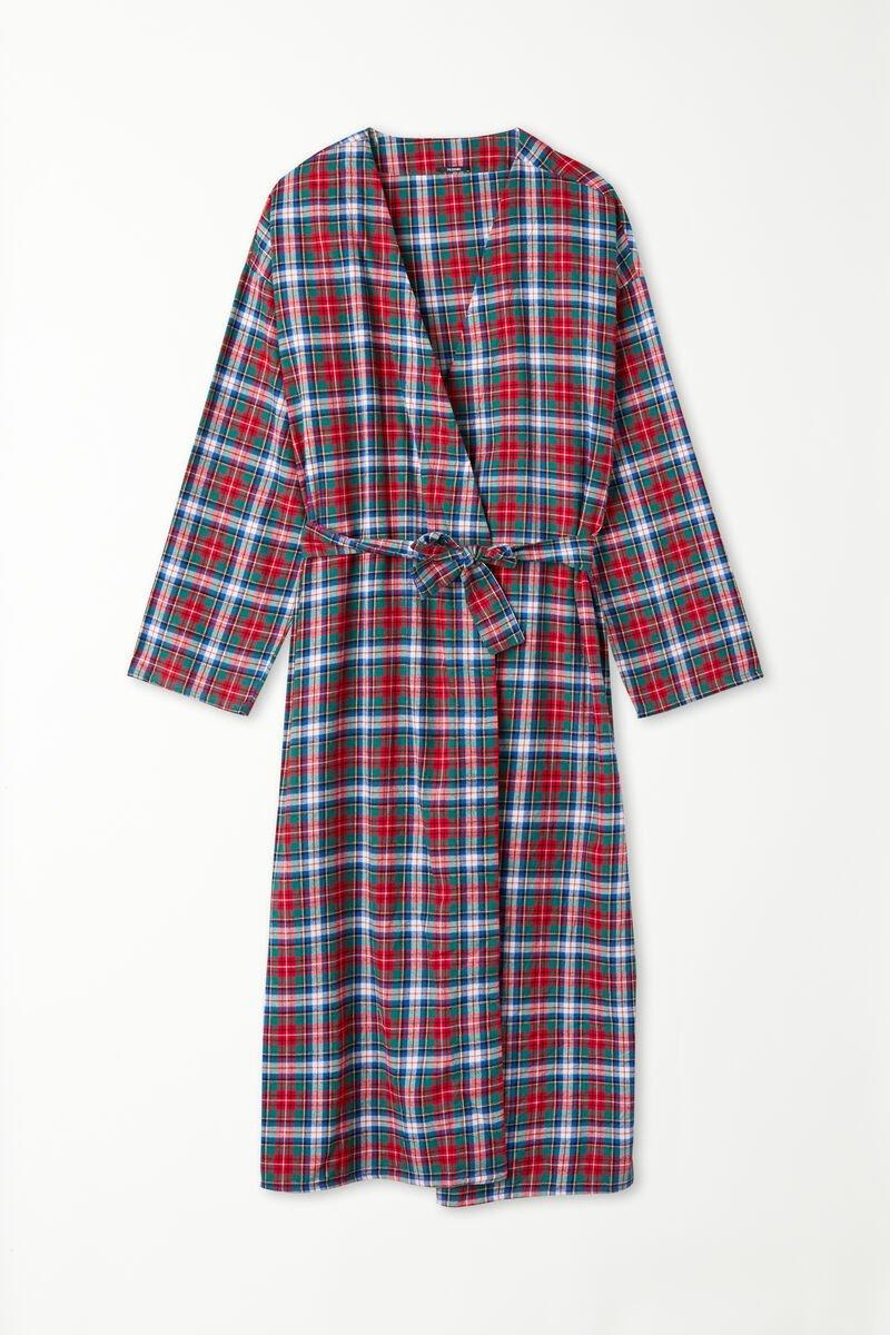 Multicolour Tartan Print Flannel Dressing Gown, , large image number 3