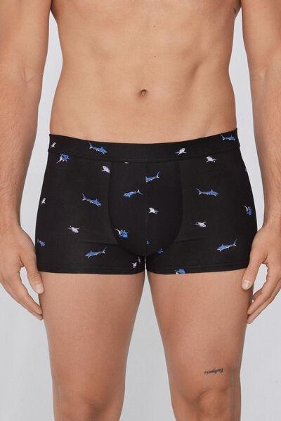 Black Printed Stretch Boxers, , large image number 0