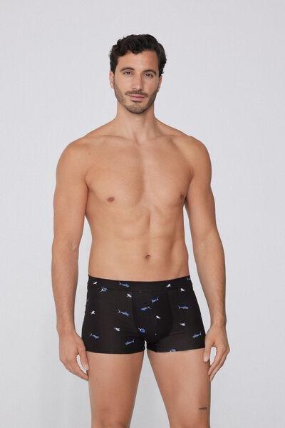 Black Printed Stretch Boxers, , large image number 1