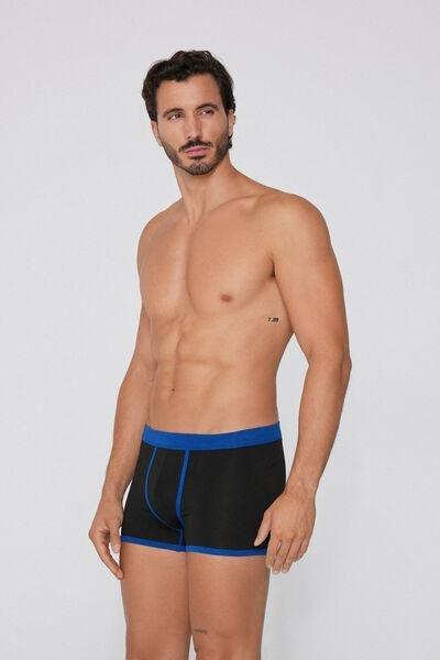 Black / Blue Basic Two-Tone Cotton Boxers, , large image number 0