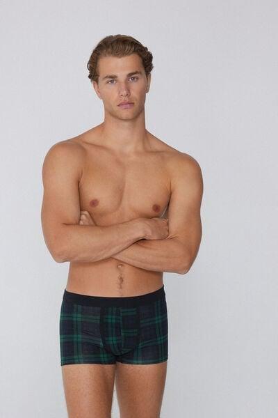 Navy Checkered Print Stretch Cotton Boxers, 5701_023Z, large image number 0