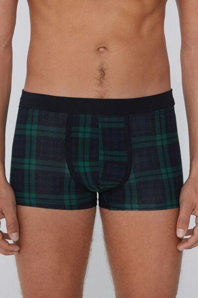 Navy Checkered Print Stretch Cotton Boxers, 5701_023Z, large image number 1