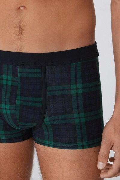 Navy Checkered Print Stretch Cotton Boxers, 5701_023Z, large image number 3