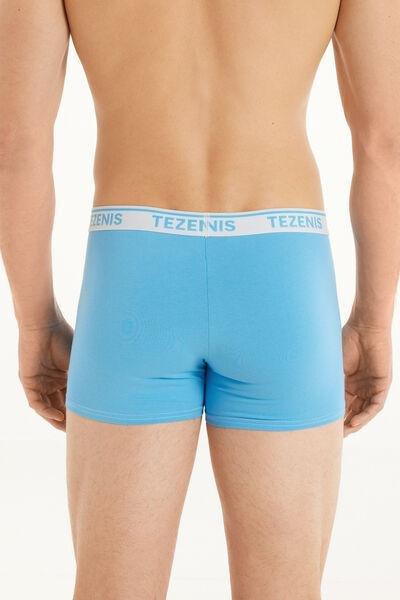 Tezenis - Blue Cotton Boxers With Contrasting Seams And Logo