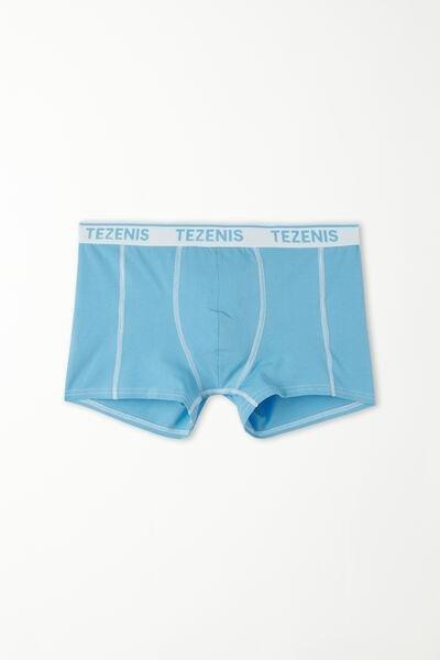 Tezenis - Blue Cotton Boxers With Contrasting Seams And Logo