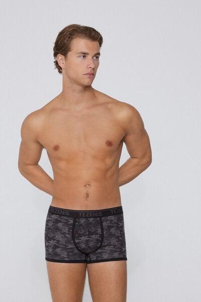 Black Camouflage Print Cotton Boxers, 5701_036Z, large image number 0