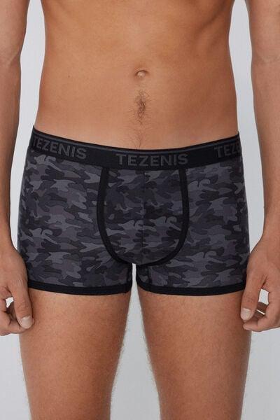 Black Camouflage Print Cotton Boxers, 5701_036Z, large image number 1