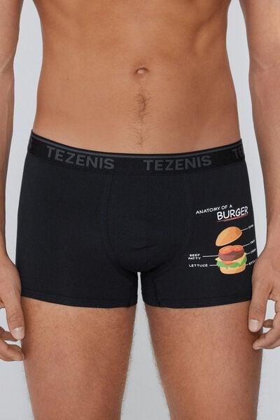 Black Burger Print Cotton Boxers, 5701_046Z, large image number 1