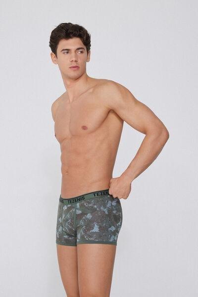 VERDE STAMPA MIMETIC Printed Cotton Boxers with Contrasting Trim and Logo, , large image number 1