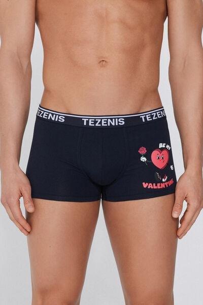 Navy Printed Contrasting Trim Boxers, , medium